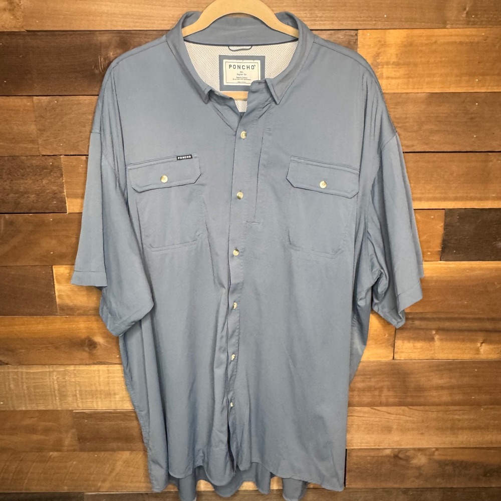 Poncho Outdoors Mens 3XL Blue Short Sleeve Magnetic Pocket Vented Fishing Shirt